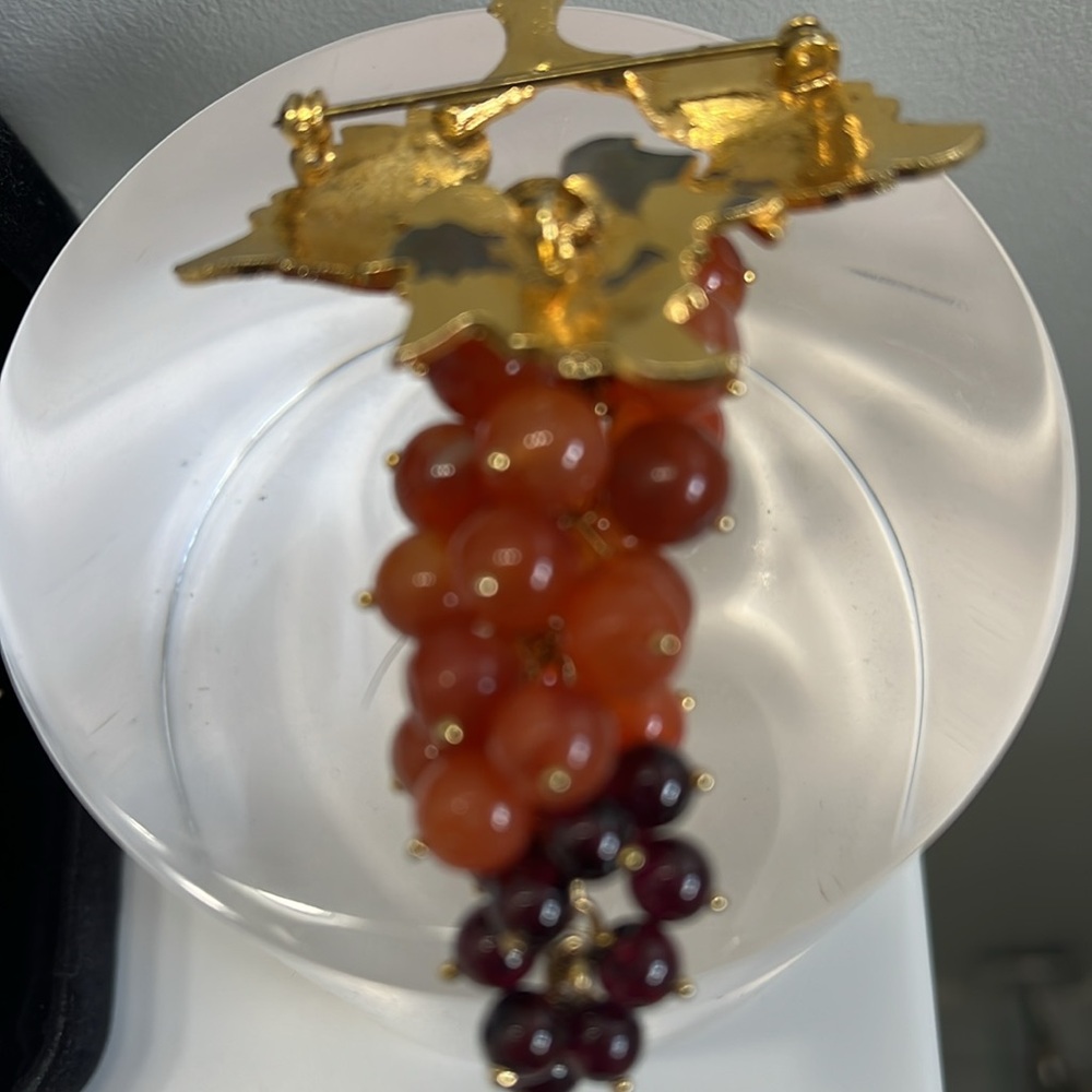 Macy's Gold and Red Cluster Brooch Set earrings and a brooch pin - Picture 3 of 7